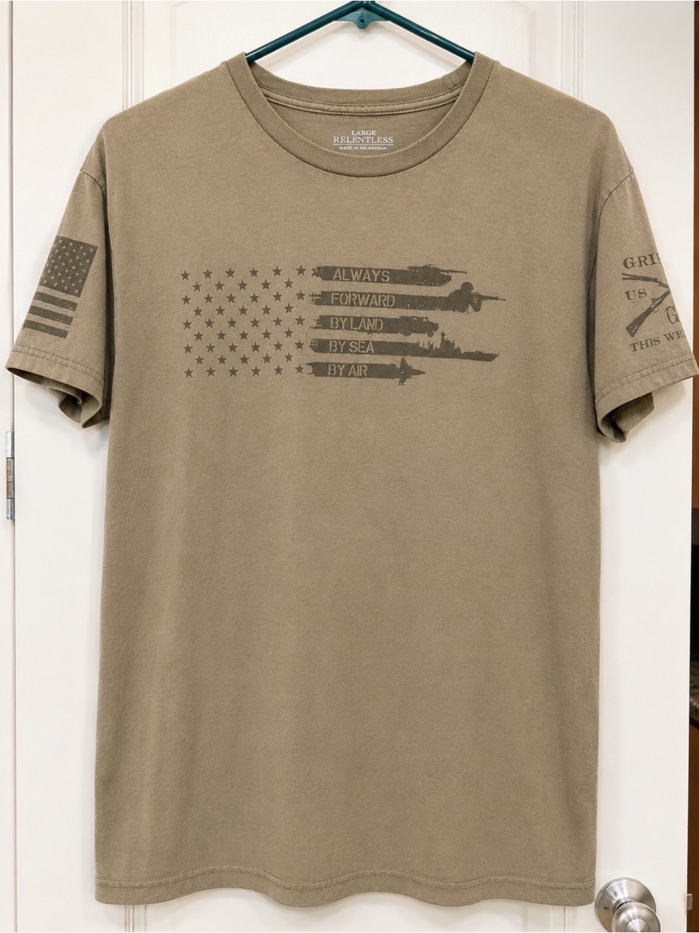Grunt Style Olive Green Short sleeve tshirt large jets military tanks ships L